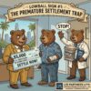 Cartoon bear lawyer stopping insurance adjuster bear from giving a lowball workers' comp settlement check to an injured worker bear.