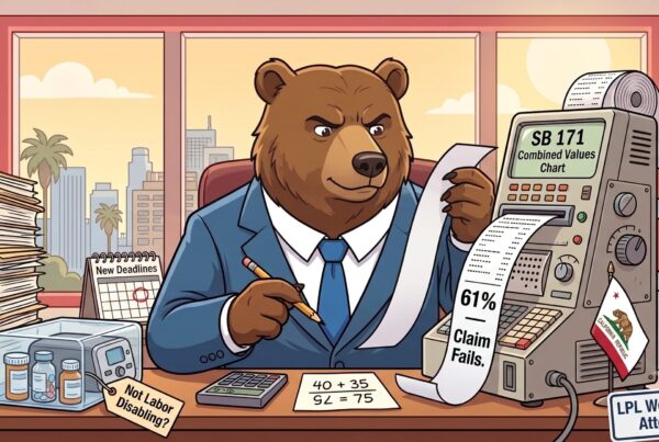 Bear attorney reviewing SB 171 combined values chart showing SIBTF claim failing at 61 percent under California's new rules