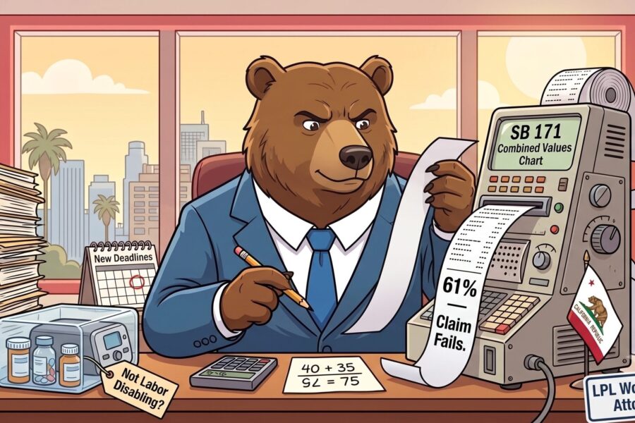 Bear attorney reviewing SB 171 combined values chart showing SIBTF claim failing at 61 percent under California's new rules